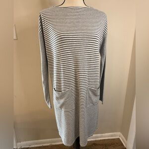 J. Jill gray white striped midi sheath dress pockets SZ XS